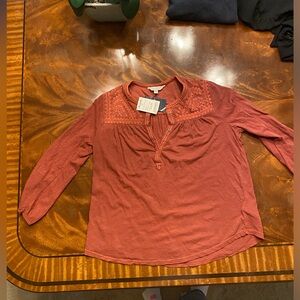 Rusty red Lucky Brand cotton top. Medium but fits like a small. New with tags.